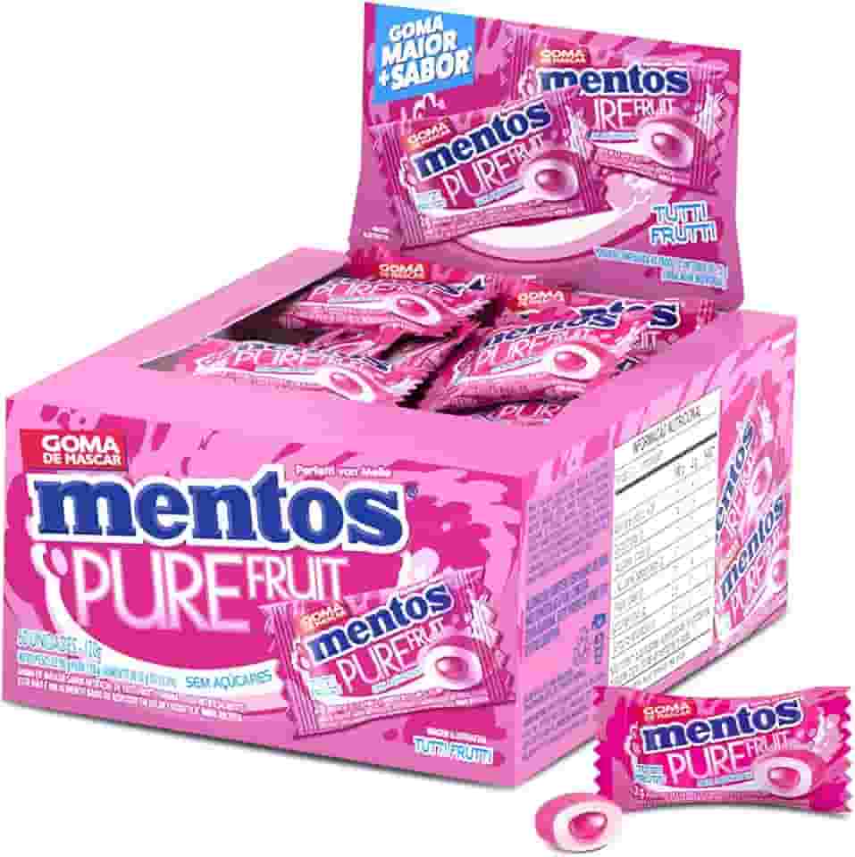 Gomas de Mascar, Mentos, Pure Fruit, Sem Açúcar, Sabor Tutti-Frutti - Monopeça | 60 Unidades