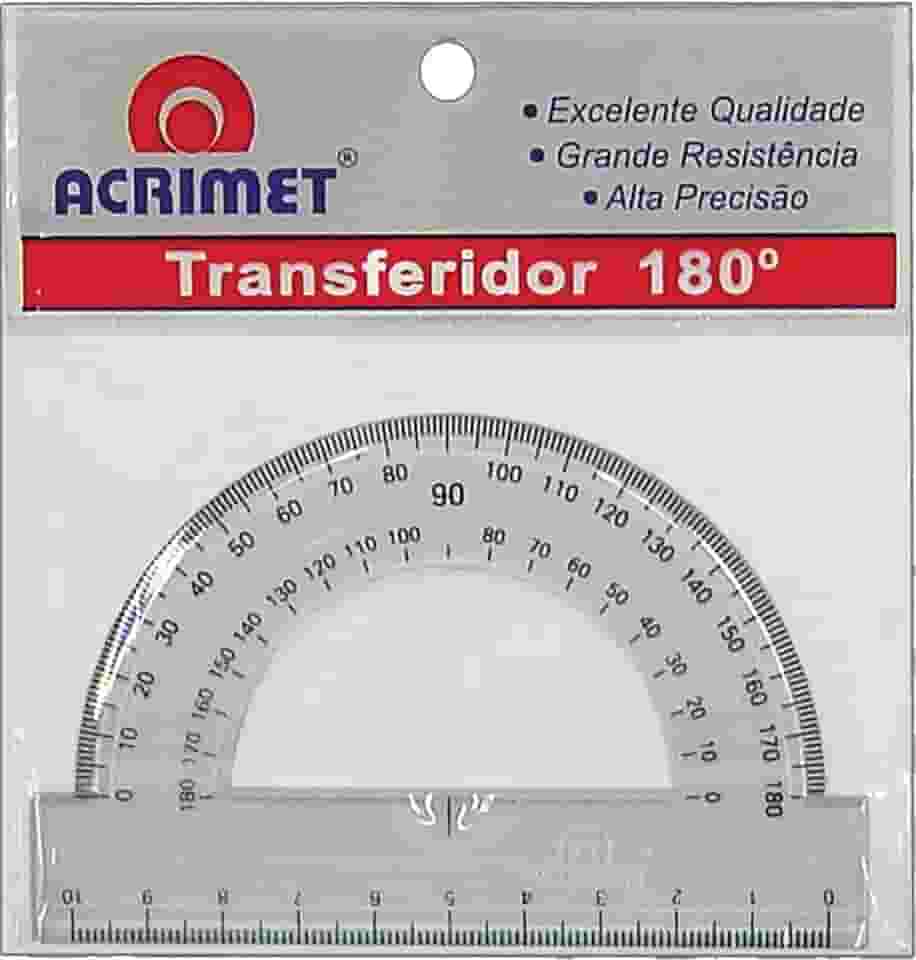 Acrimet Transferidor Escolar 180° em Poliestireno Cristal Resistente 551.0