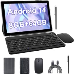 Tablet com teclado 10 polegadas 2 em 1 conjunto de tablets inclui capa de mouse Stylus filme, 4 GB + 64 GB até 512 GB tablet Android 11, WiFi Bluetooth 6000mAh bateria 8MP câmera dupla, certificação