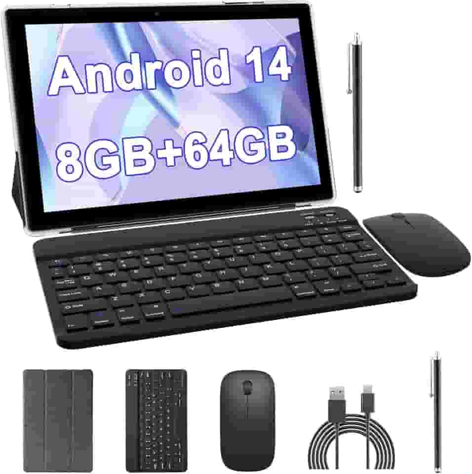 Tablet com teclado 10 polegadas 2 em 1 conjunto de tablets inclui capa de mouse Stylus filme, 4 GB + 64 GB até 512 GB tablet Android 11, WiFi Bluetooth 6000mAh bateria 8MP câmera dupla, certificação