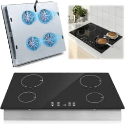 Latdya 220V Cooktop por Indução 4 Bocas com Trava de Segurança, 23' Cooktop Fogão Elétrico com Painel Touch, 7600 W Fogão Cooktop Elétrico de Indução