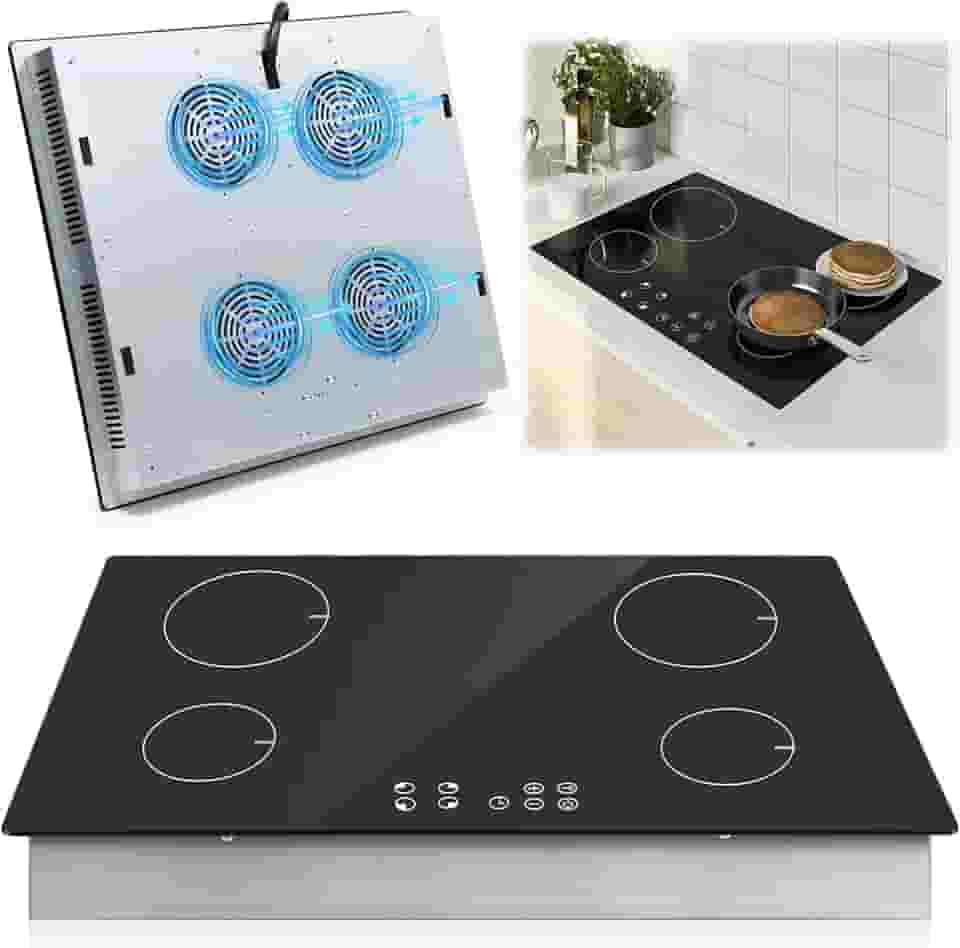 Latdya 220V Cooktop por Indução 4 Bocas com Trava de Segurança, 23' Cooktop Fogão Elétrico com Painel Touch, 7600 W Fogão Cooktop Elétrico de Indução