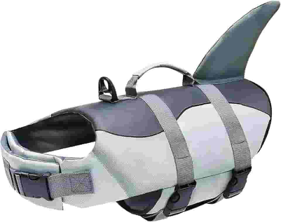 Izefia Colete salva-vidas para cães, colete salva-vidas com alça, colete salva-vidas para cães pequenos, cachorros grandes, cinza, tubarão PP