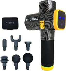Pistola Massageadora Phoenix A2 Carbon Gold Massageador Muscular Elétrico Portátil Com 6 Ponteiras Pistola de Massagem Profissional