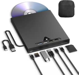 Unidade Blu Ray externa para laptop, 7 em 1, suporta discos de leitura/gravação de 100 G, unidade de Blu-Ray externa portátil para PC com USB 3.0 Tipo-C, gravador Blu-Ray 3D com bolsa para Windows