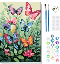 MOGTAA Kit de pintura de borboleta por números para adultos iniciantes com moldura, kits de pintura de flores para adultos por números em tela, kits de pintura a óleo de animais fáceis de fazer você