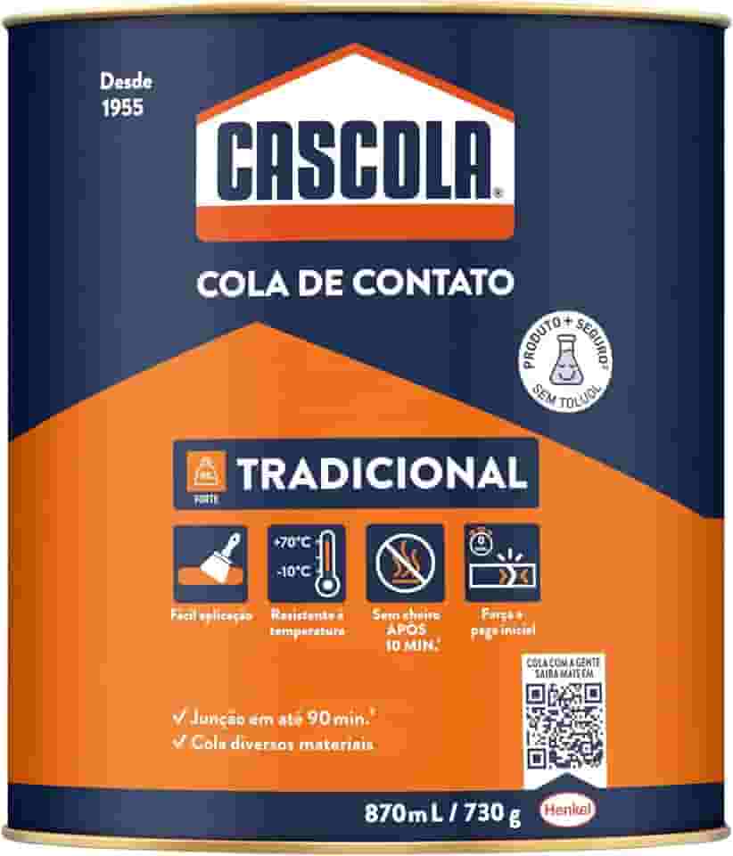 Cascola Cola Tradicional sem Toluol, Adesivo de Contato, 1x730g