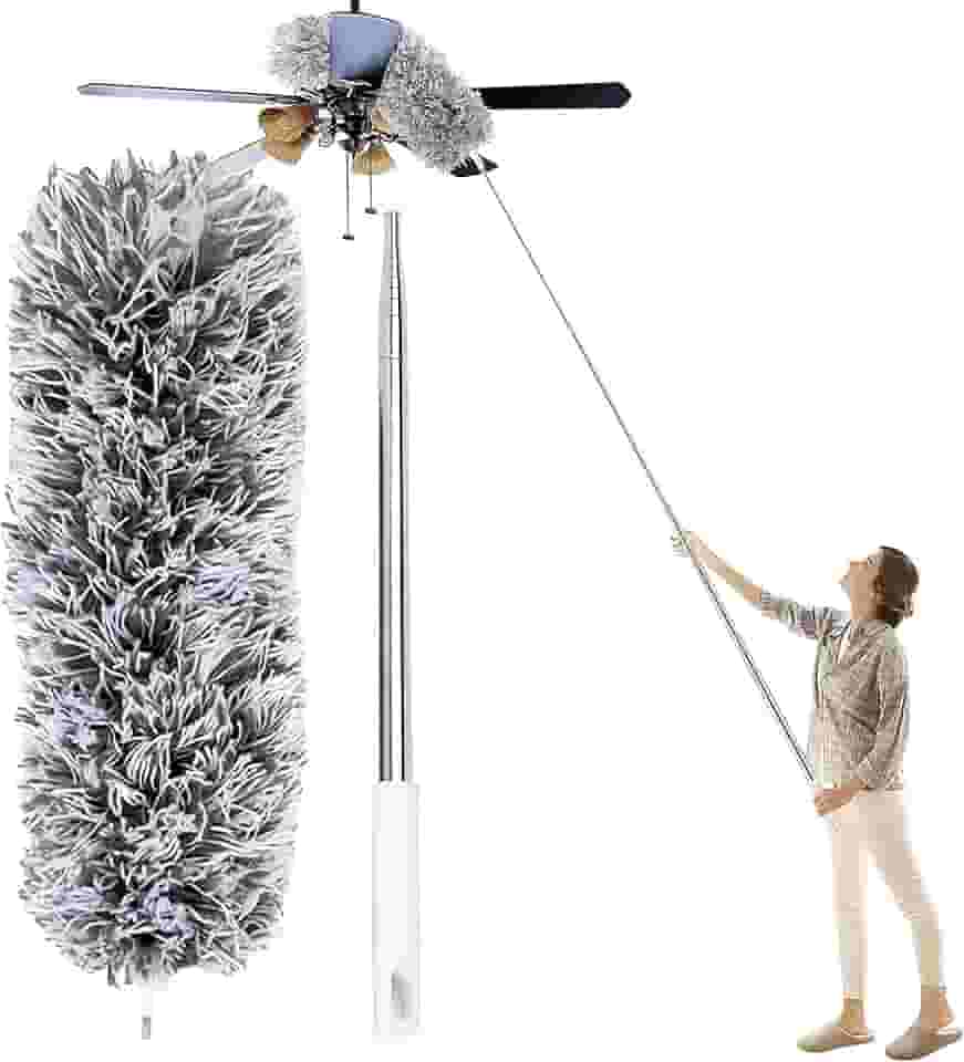 Espanador Extensível 2,8m Premium com Haste Inox Flexível – Microfibra Lavável Antipoeira para Limpeza de Teto, Casa, Escritório, Ventilador e Locais Altos