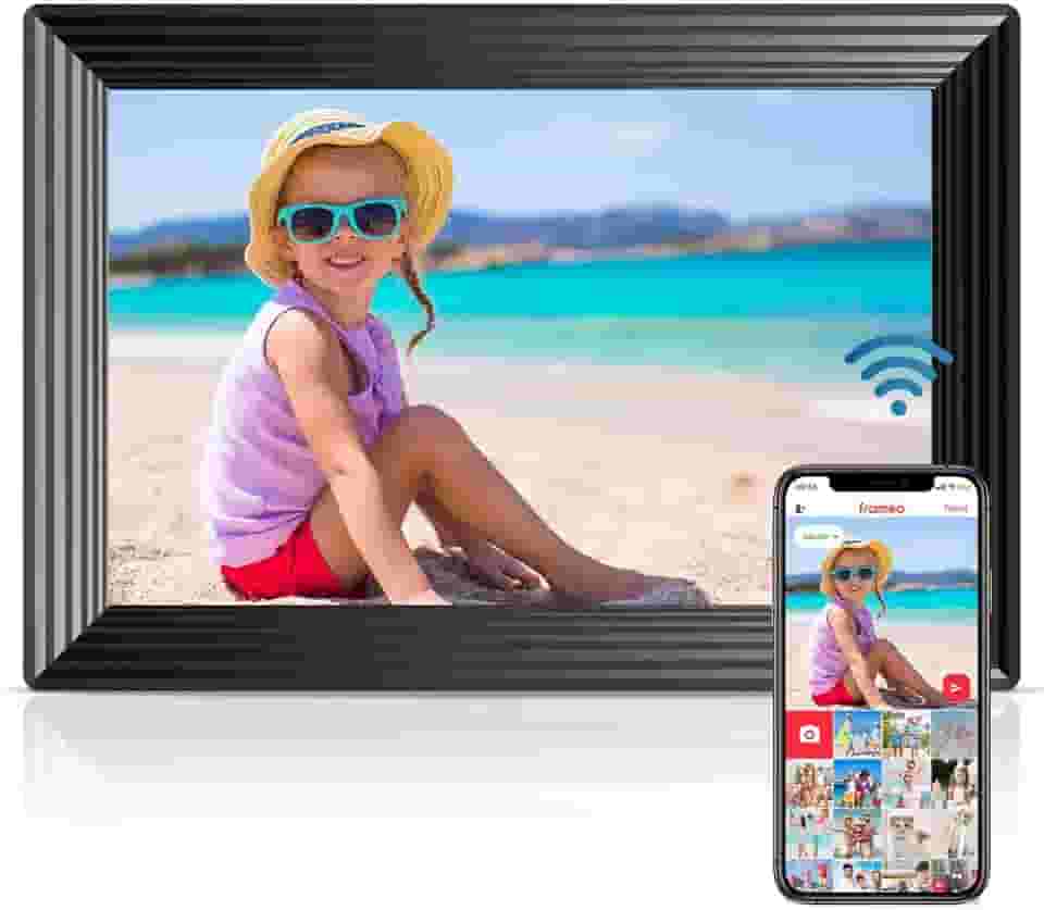 Frameo Marco de fotos WiFi digital de 10.1 pulgadas, marco de fotos digital inteligente com 16 GB de almacenamiento, pantalla táctil IPS HD de 1280 x 800, rotação automática
