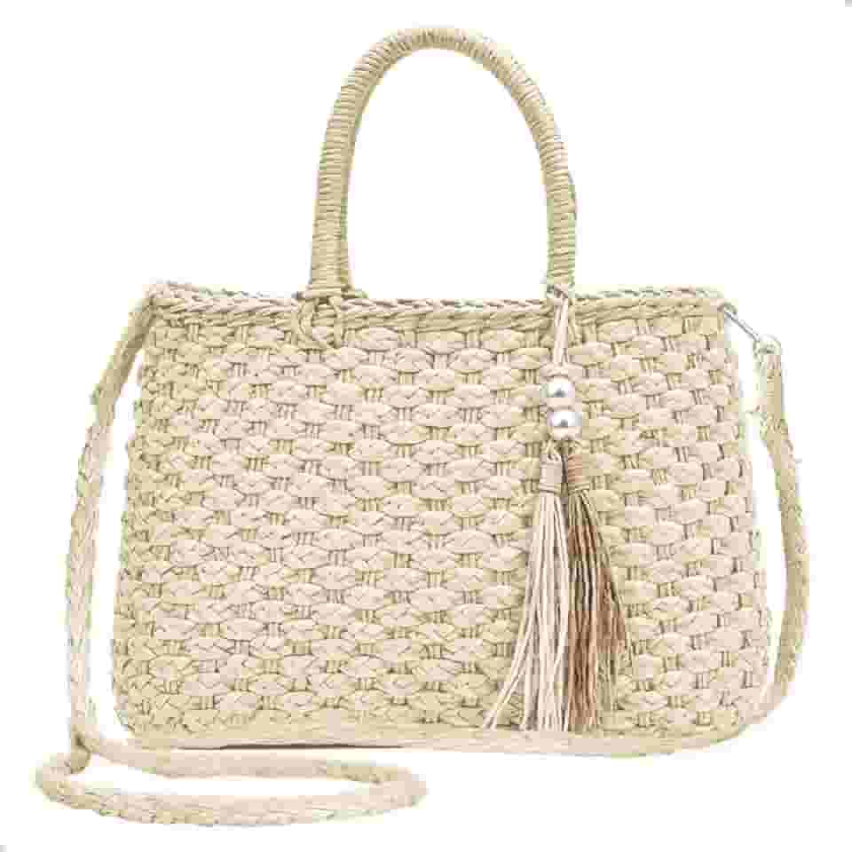 Bolsa De Palha Feminina Perola Alça Transversal Verão Acessório Praia