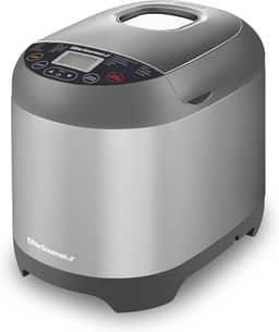 Elite Gourmet EBM8103SS Máquina de fazer pão programável, 3 tamanhos de nozes, 19 funções de menu, sem glúten, trigo branco, centeio francês e mais, 900 g, aço inoxidável