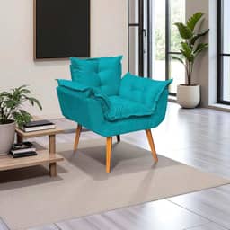 Poltrona Alice Decorativa Para Sala Cadeira Reforçada Para Recepção Manicure Clínica Sala De Espera Consultório Escritório Pé Castanho - Clique & Decore (Azul-turquesa)