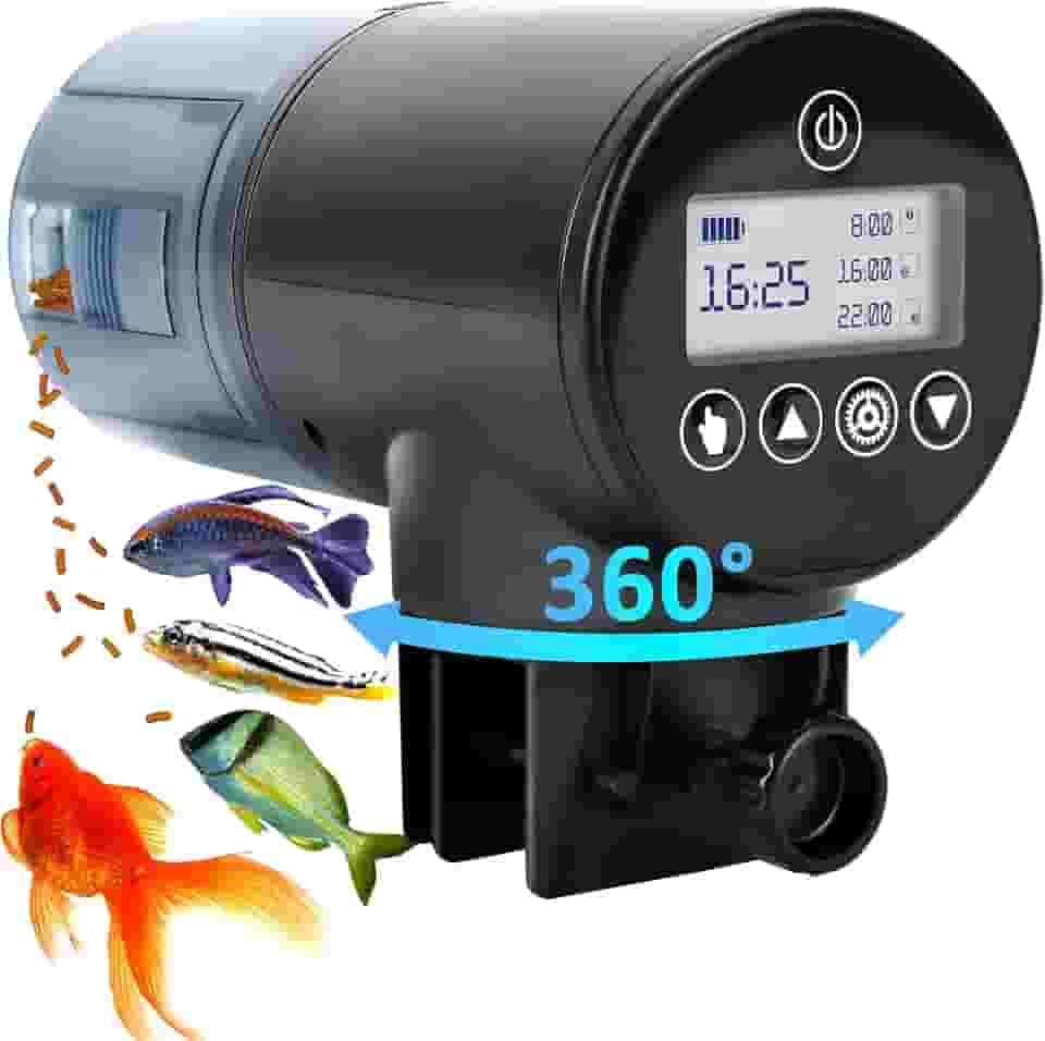 Netpeato Alimentador Automático de Aquário, Dosador Comida Peixes, 200 ml, Preto