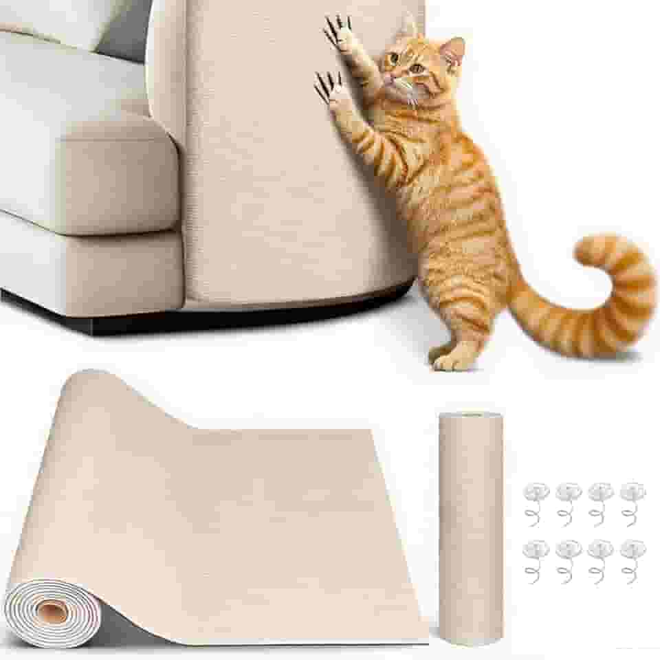 Tapete Arranhador Autoadesivo Premium para Gatos Carpete Resistente Cortável Protetor de Sofá Parede Cama Evita Arranhões Fácil de Aplicar (200cm*40cm-Bege)