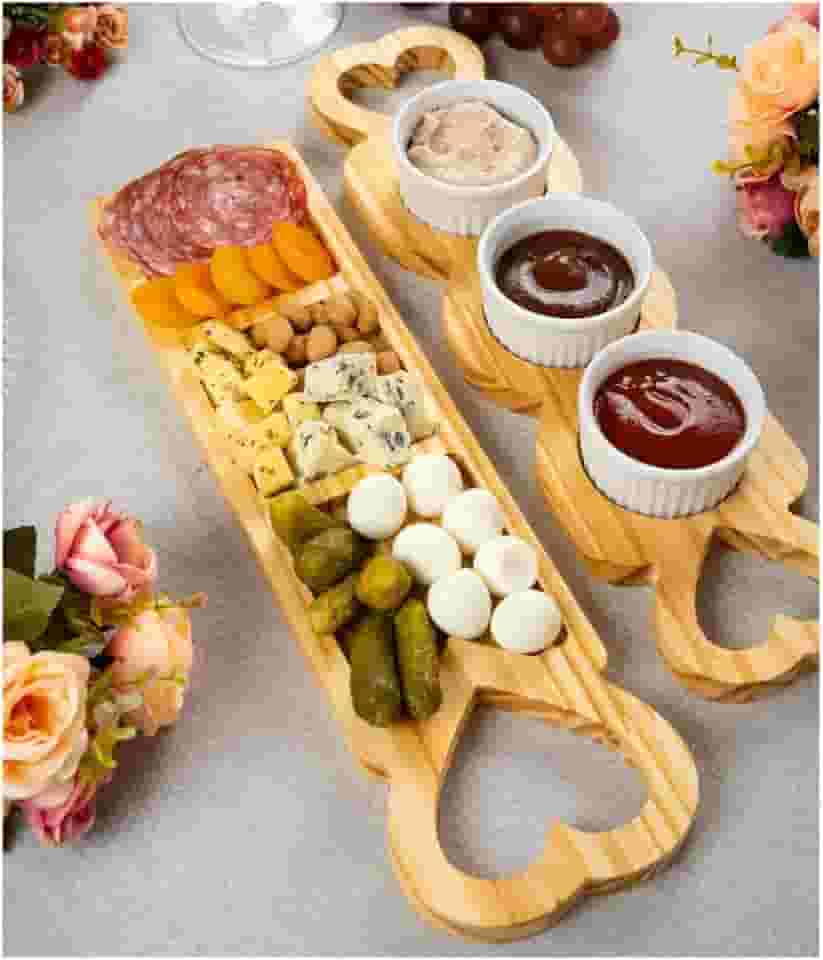 Petisqueira Madeira com Ramequin para Molho Patê Mesa Posta