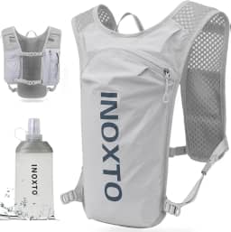 INOXTO Colete De Hidratação Para Corrida, Mochila Leve Com Isolamento Térmico E Garrafa Térmica Macia De 250 Ml, Mochila Para Caminhadas, Trilhas, Ciclismo, Maratona Para Mulheres E Homens (Cinza, P