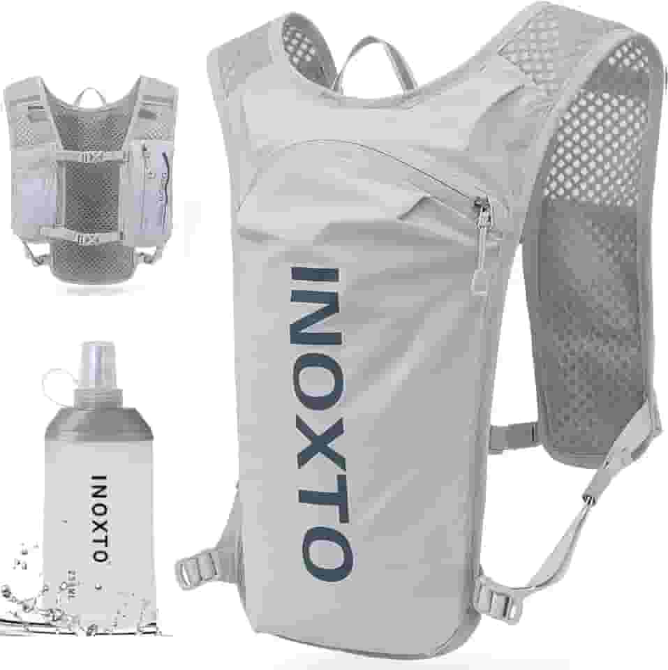 INOXTO Colete De Hidratação Para Corrida, Mochila Leve Com Isolamento Térmico E Garrafa Térmica Macia De 250 Ml, Mochila Para Caminhadas, Trilhas, Ciclismo, Maratona Para Mulheres E Homens (Cinza, P