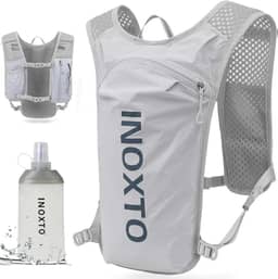 INOXTO Colete De Hidratação Para Corrida, Mochila Leve Com Isolamento Térmico E Garrafa Térmica Macia De 250 Ml, Mochila Para Caminhadas, Trilhas, Ciclismo, Maratona Para Mulheres E Homens (Cinza, P