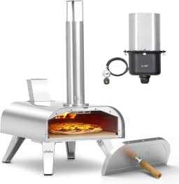 BIG HORN OUTDOORS Forno De Pizza Multicombustível De 12', Forno De Pizza Externo A Pellets E Gás Com Pedra Para Pizza, Máquina De Pizza De Combustível Duplo De 12 Polegadas, Grelha Para Cozinhar Ao
