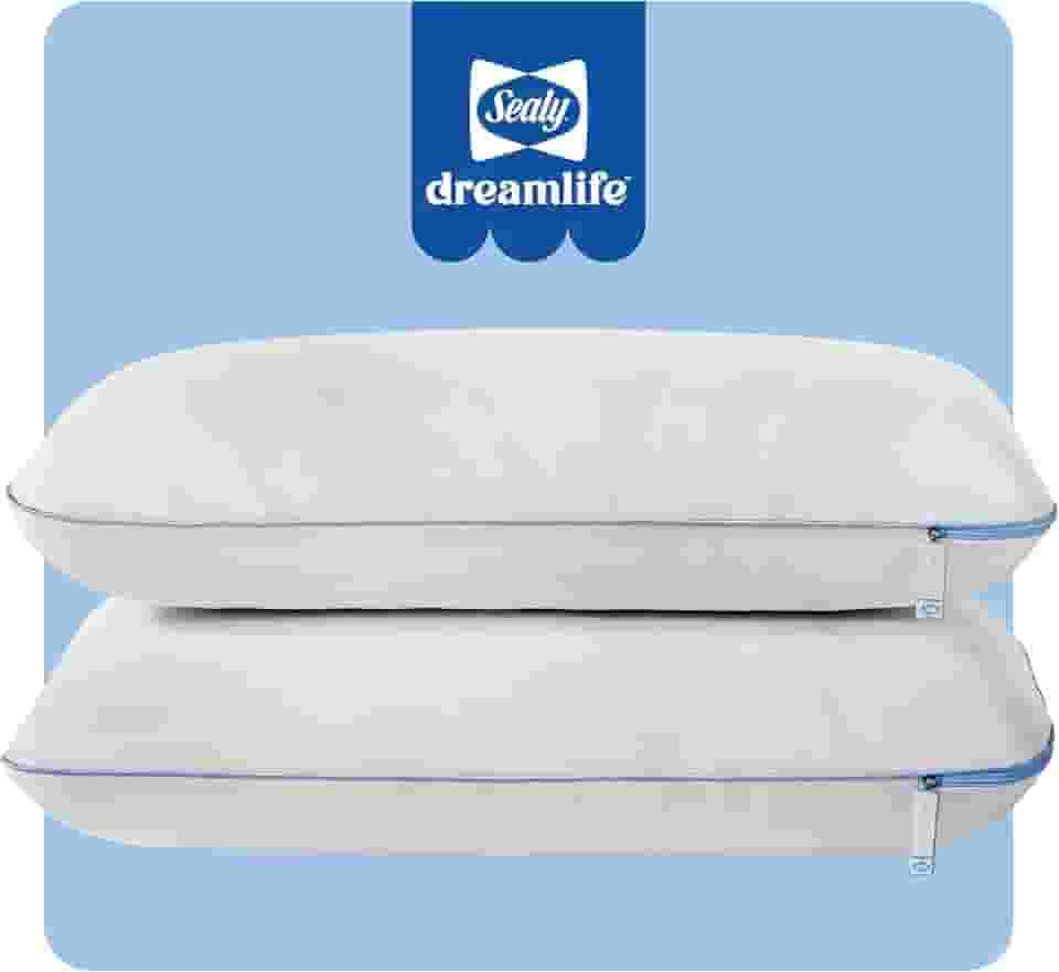 SEALY Tecnologia de proteção de superfície de resfriamento de espuma viscoelástica Dreamlife Queen, capa removível lavável na máquina, 1 ano de garantia, travesseiro branco (pacote com 2)