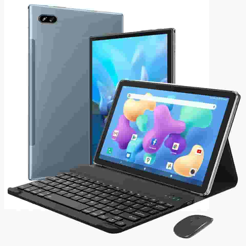 2 em 1 Tablet com Case, Teclado e Mouse, 10,1 polegadas Tablet Android 12 Tablet, 8GB + 256GB, WiFi, Bluetooth, GPS, Bateria 7000mAh, Tablets HD Touchscreen (Azul: Teclado+Mouse)