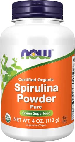 NOW Foods Suplementos, orgânico certificado, espirulina em pó, rico em beta-caroteno (vitamina A) e B-12 com GLA e clorofila que ocorrem naturalmente, 113 g