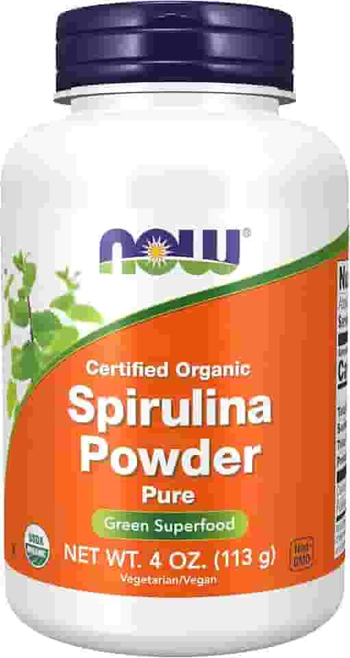 NOW Foods Suplementos, orgânico certificado, espirulina em pó, rico em beta-caroteno (vitamina A) e B-12 com GLA e clorofila que ocorrem naturalmente, 113 g