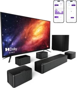 ULTIMEA Soundbar 7.1 Canal com Dolby Atmos, Sistema Home Theater 3D Surround, Controle por App, Subwoofer Sem Fio e 4 Alto-Falantes com Cabo, 460W, Bluetooth 5.3, 6 Modos EQ, Poseidon D80