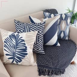 Kit 4 Capas de Almofadas Decorativas Geométrica abstrato Moderna Azul Bege 45x45cm