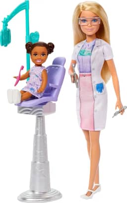Barbie Profissões Conjunto de Brinquedo Dentista de Cabelo Loiro com Menina para crianças a partir de 3 anos