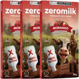 Kit com 3 tabletes de chocolate vegano 40% cacau sabor morango de 70g cada - Zeromilk