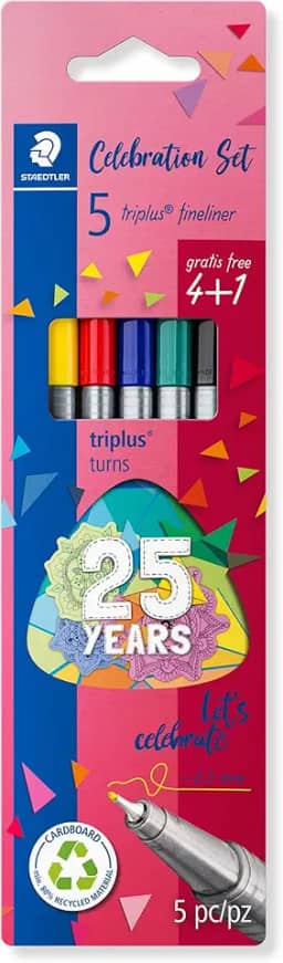 STAEDTLER Caneta Ponta Fina Triplus Fineliner 0.3mm Estojo 4 Cores Sortidas + 1-334 BK5 TA - Corpo Ergonômico Triangular – Ideal para Escrita e Bullet Journal