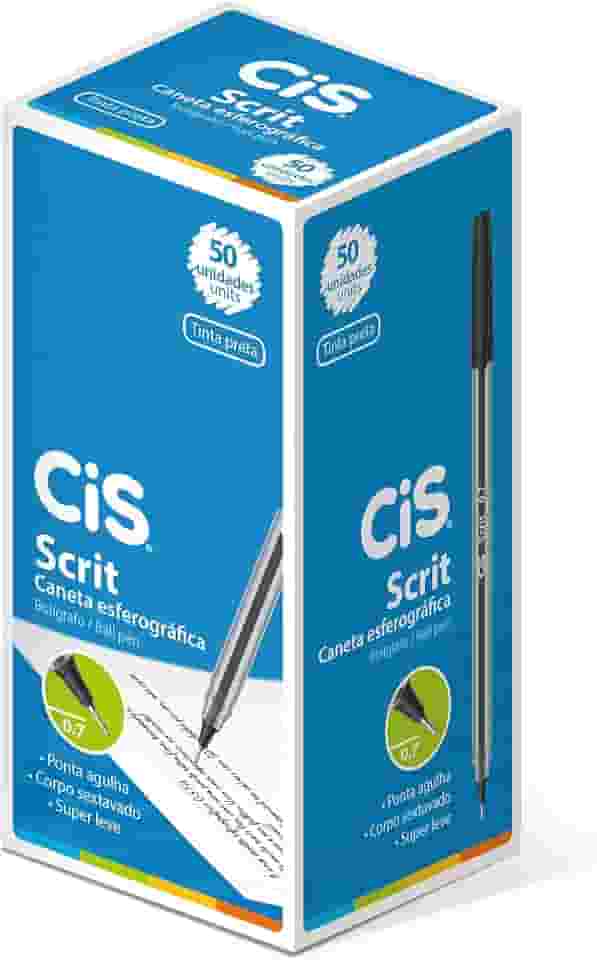 Caneta Esferográfica 0.7mm, CiS, Scrit 0,7 53.0500, Preto, 50 Unidades