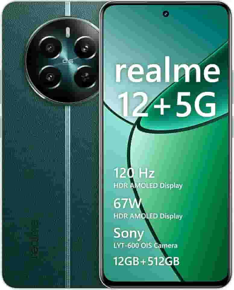 Smartphone Realme 12+ 5G 12 GB de RAM/512 GB, /Tela 6.67'/120Hz Ultra-smooth, NFC 360° - Pioneer Green