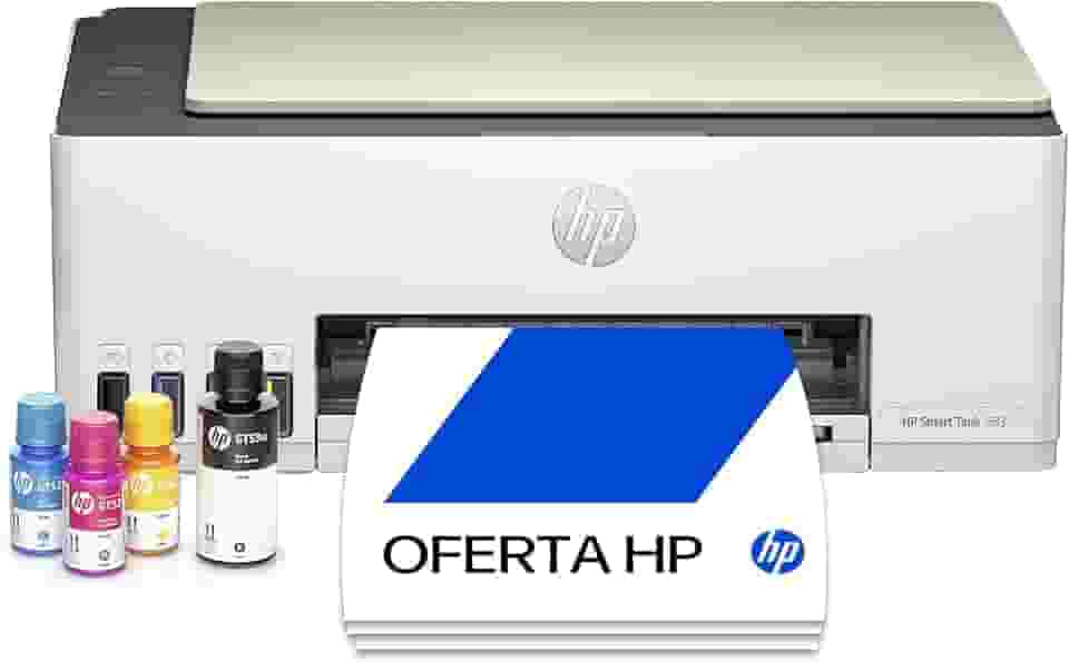 Impressora Multifuncional HP Smart Tank 583 Tanque de Tinta Colorida Wi-Fi com autorreparo, USB - Impressora, Copiadora e Scanner Cor: Branco (4A8D8A)