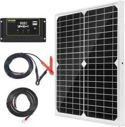 Kit Painel Solar 20W 12V Monocristalino com Controlador de Carga Solar 10A + Cabo de Extensão com Garras para Bateria e Terminal Olhal para Motorhome, Barco, Uso Marítimo e Sistema Off-Grid