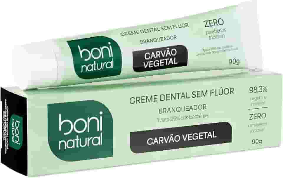 Creme Dental Boni Natural Carvão Ativado Branqueador Com Menta e Carvão Vegetal, Boni Natural, Preto