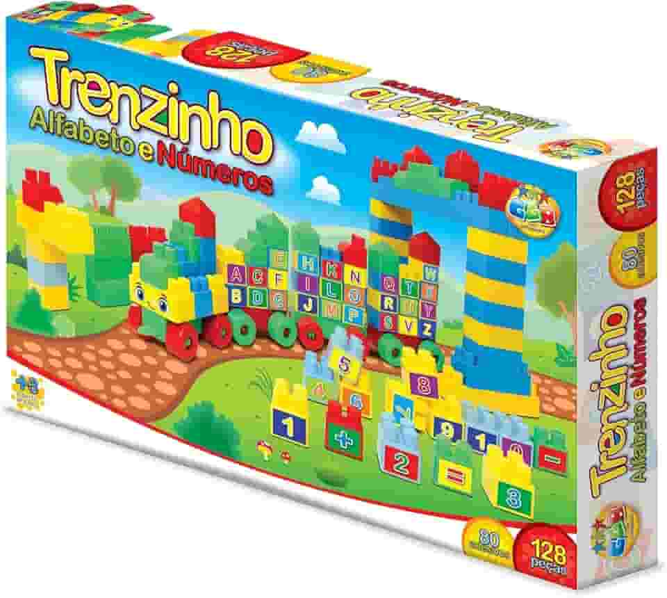 GGB Plast Brinquedo Educativo Trenzinho Alfabeto e Números 128 Peças