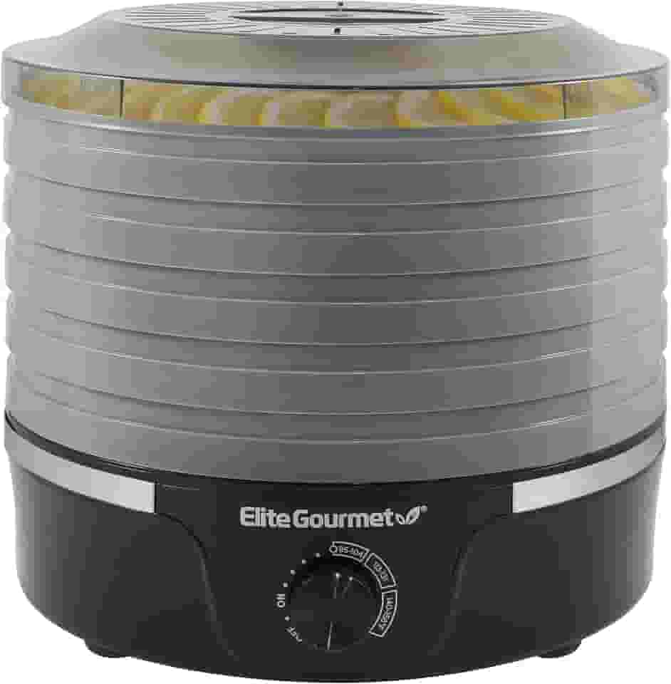 Elite Gourmet EFD319DKG Desidratador de alimentos, controles de temperatura ajustáveis, ervas secas, lanches de frutas e legumes, sem BPA, preto 5 bandejas