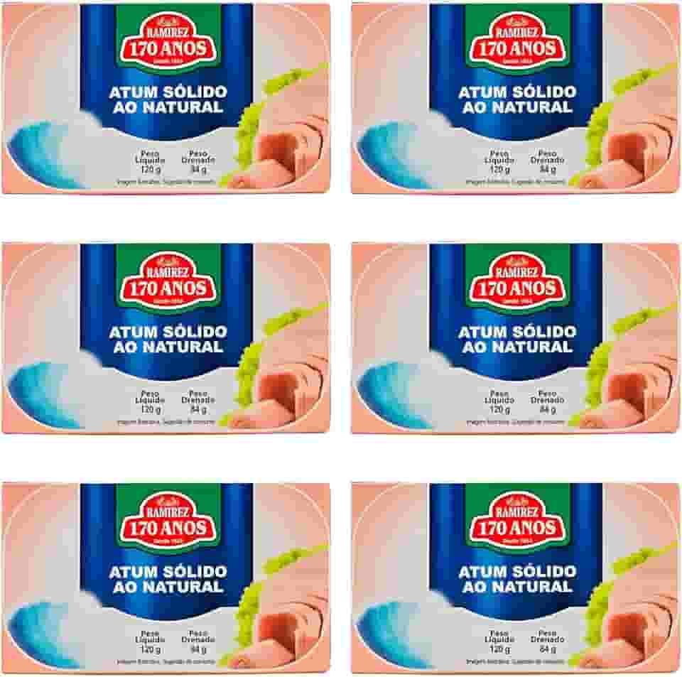 Atum em Lata Sólido Light Ramirez em Água ao Natural 120g Dieta - Rico em Ômega 3 - Importado de Portugal - Tampa Abre Fácil - 6Un.