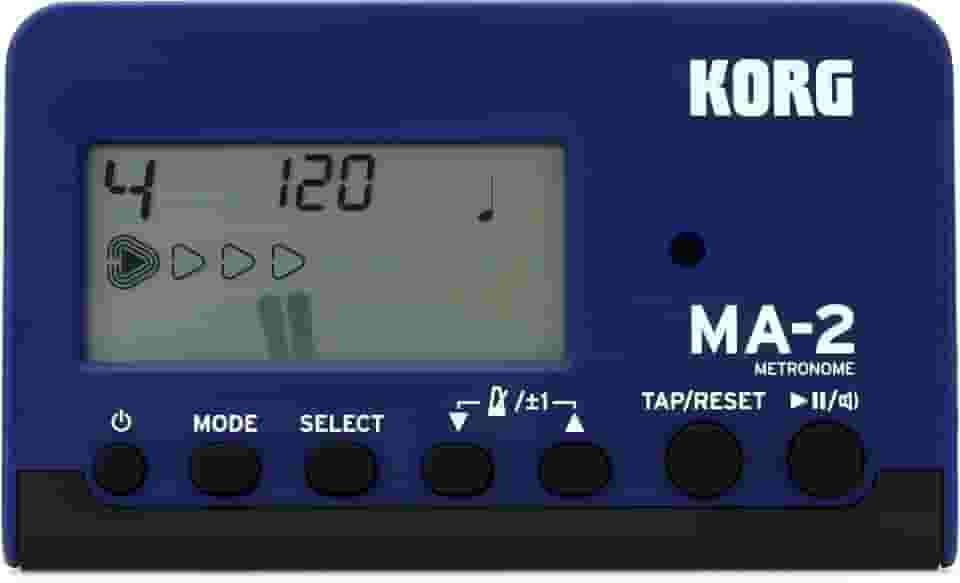 Korg Metrônomo digital MA-2 para instrumentos orquestrais com tela grande e 400 horas de vida útil da bateria - azul/preto
