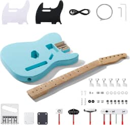 Leo Jaymz Kits De Guitarra Elétrica Estilo Tl Faça Você Mesmo, Corpo De Mogno Pintado Com Spray, Braço De Bordo, Incluindo Todos Os Componentes (Tl Sonic Blue)
