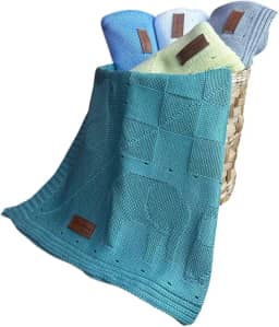 Mantinha de Bebê em Tricô Cobertor Bebe Menino Coberto bebe menina (Verde Maré)