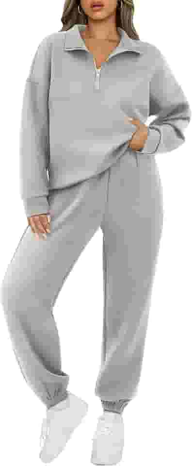 Conjunto de 2 peças de moletom feminino de outono 2024 de manga comprida com meio zíper