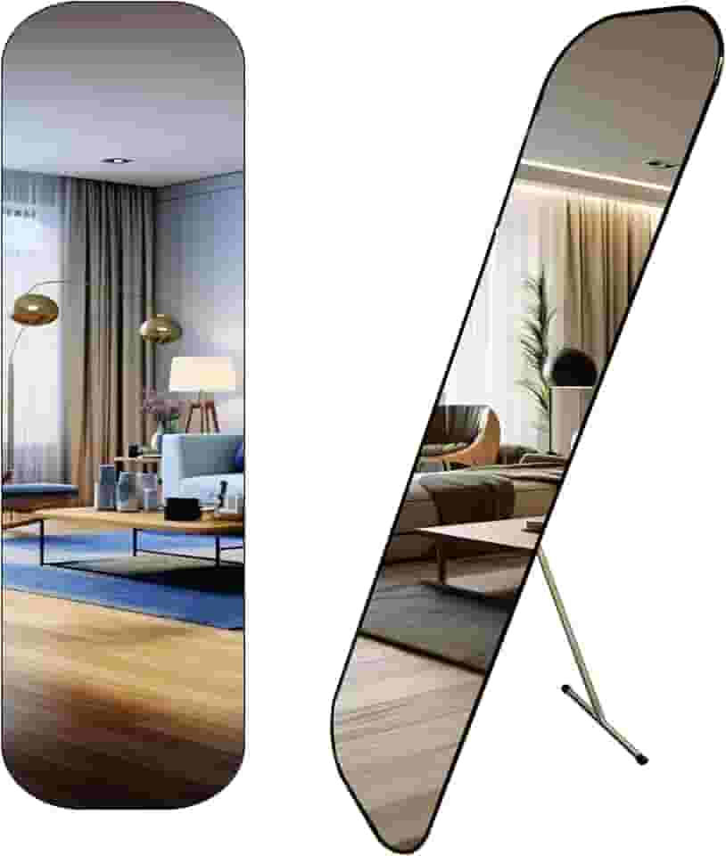 Espelho Retangular C/Suporte Apoio Chao 146x36cm Retrô (MOLDURA PRETA)