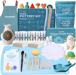 Kit de cerâmica para iniciantes 1 kg de argila seca ao ar livre para adultos com ferramentas de escultura, tinta, esmalte, modelagem de argila seca ao ar, conjunto de escultura e pintura, kits de