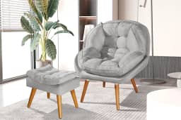 Poltrona+Puff Sênior Com Pés De Madeira Cinza