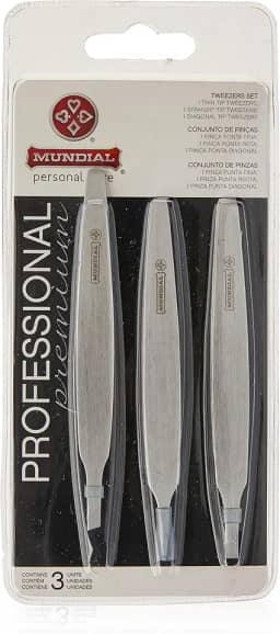 Kit Pinças Profissionais 3 Peças, Mundial S/A, Prateado