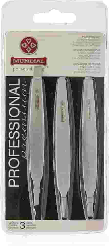 Kit Pinças Profissionais 3 Peças, Mundial S/A, Prateado