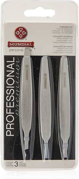 Kit Pinças Profissionais 3 Peças, Mundial S/A, Prateado